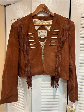 Leather Fringe Cropped Jacket - Brown Suede